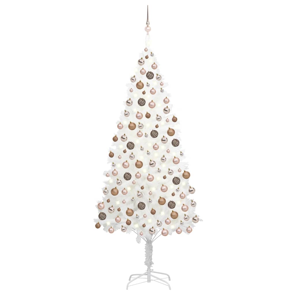 Arbre de Noël artificiel pré-éclairé et boules blanc 240 cm - Xios Store SNC