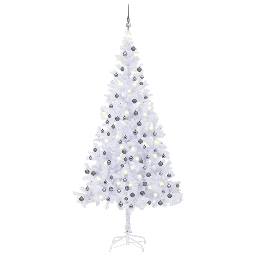 Arbre de Noël artificiel pré-éclairé et boules L 240 cm blanc - Xios Store SNC