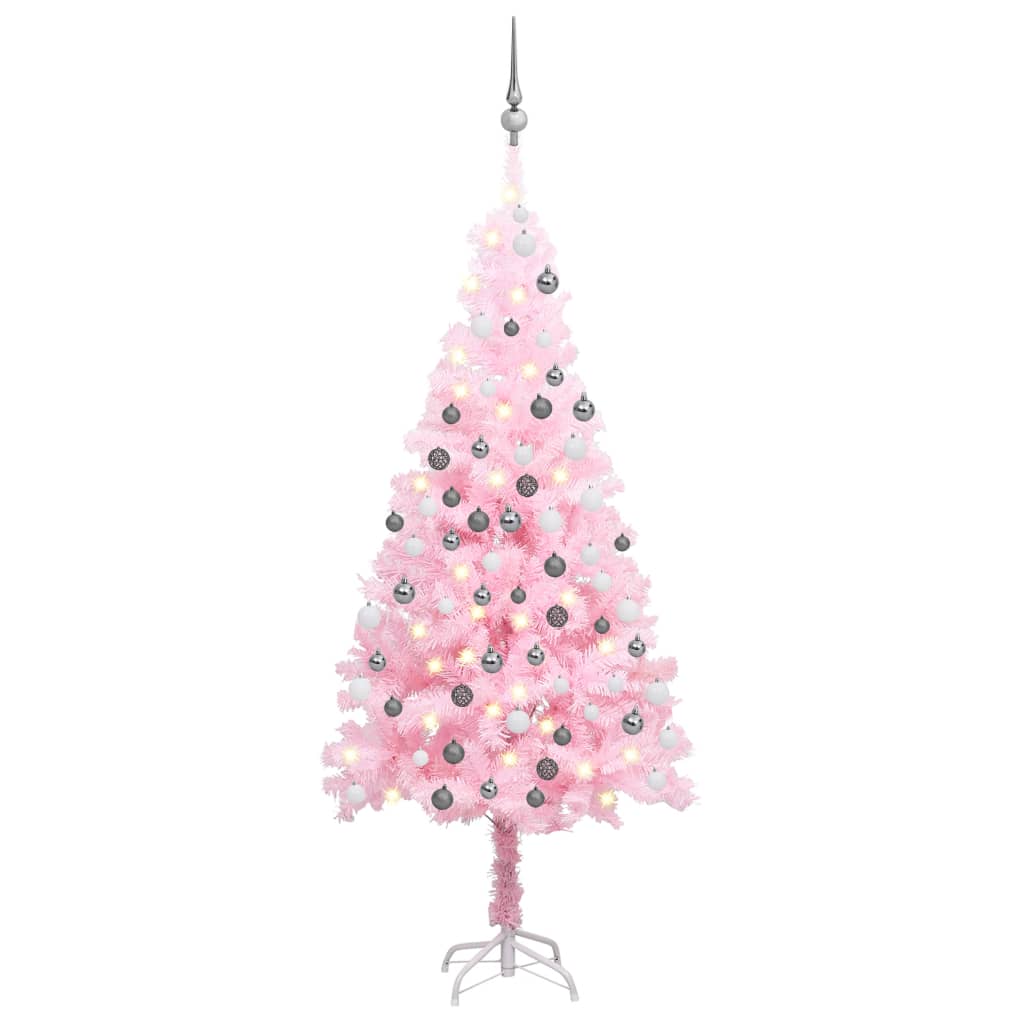 Arbre de Noël artificiel pré-éclairé et boules rose 120 cm PVC - Xios Store SNC