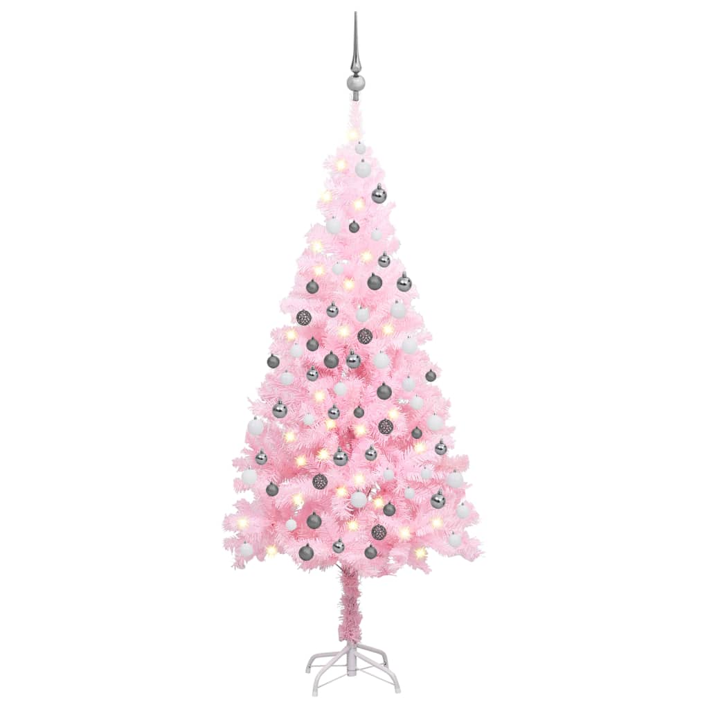 Arbre de Noël artificiel pré-éclairé et boules rose 180 cm PVC - Xios Store SNC