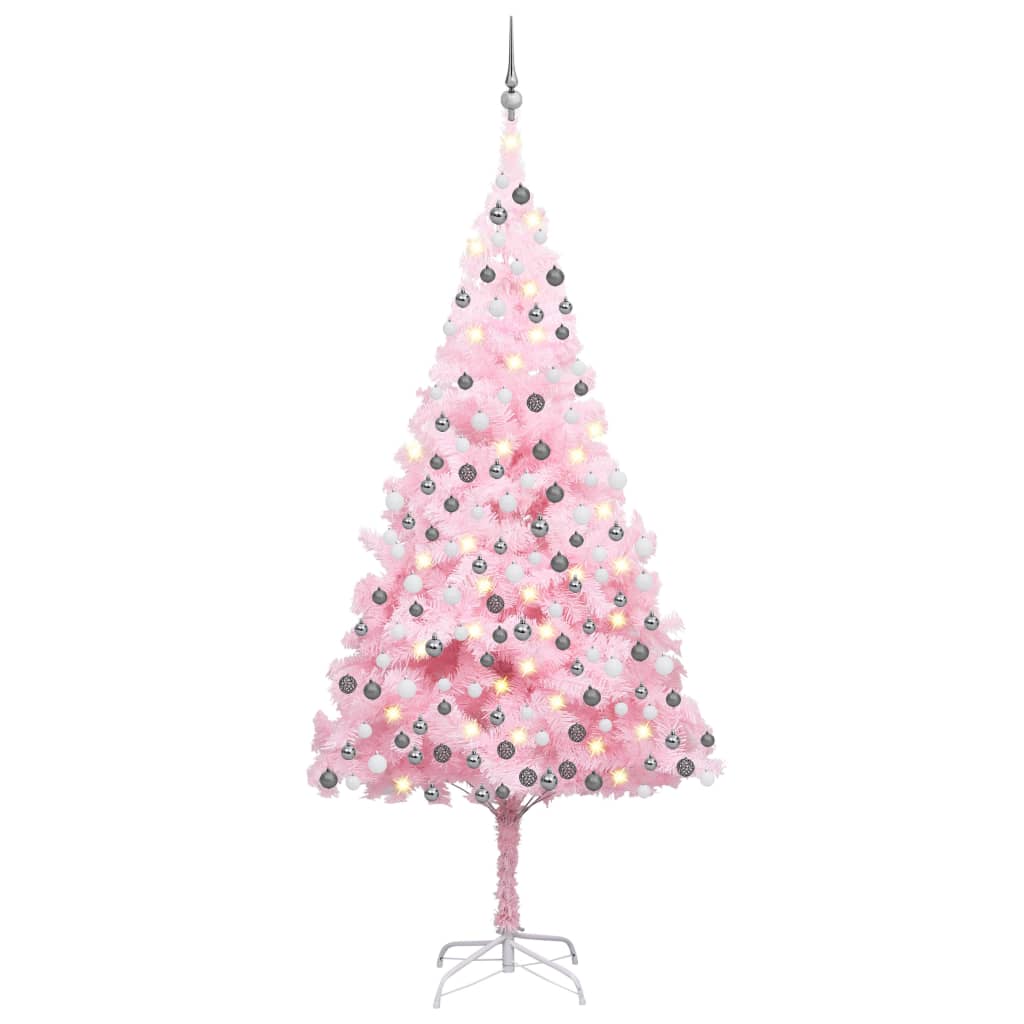 Arbre de Noël artificiel pré-éclairé et boules rose 210 cm PVC - Xios Store SNC