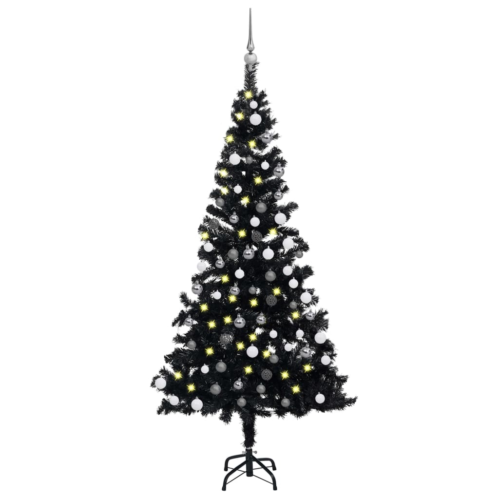 Arbre de Noël artificiel pré-éclairé et boules noir 120 cm PVC - Xios Store SNC