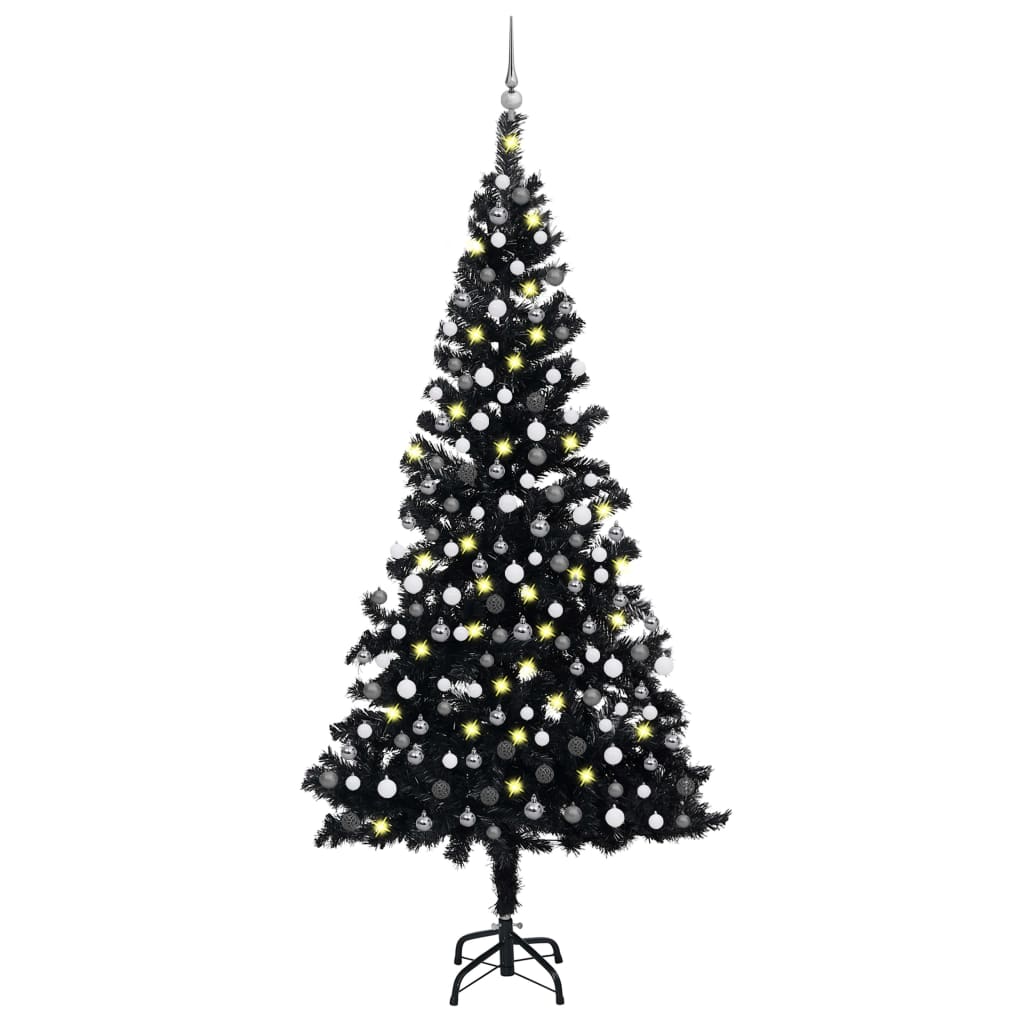 Arbre de Noël artificiel pré-éclairé et boules noir 210 cm PVC - Xios Store SNC