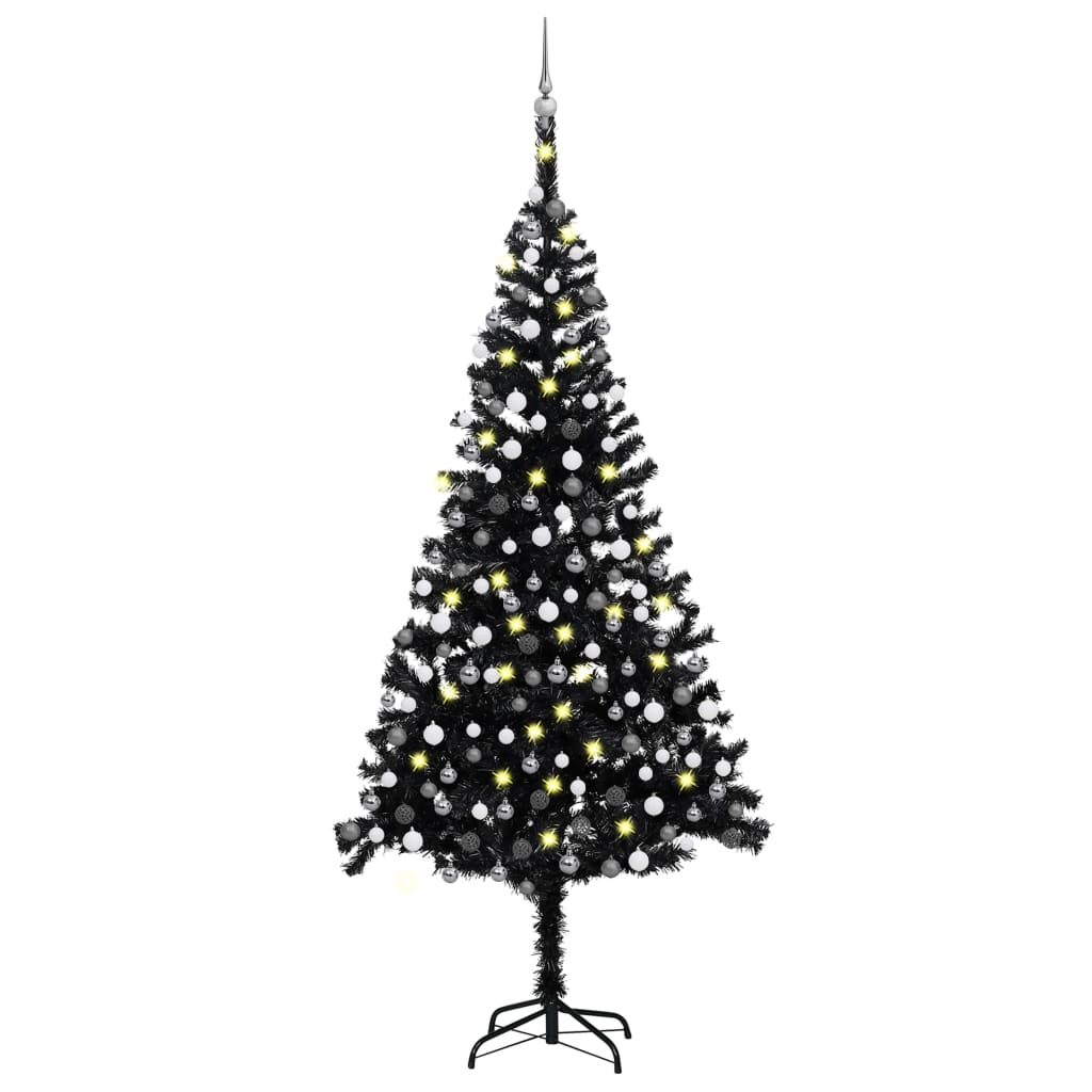 Arbre de Noël artificiel pré-éclairé et boules noir 240 cm PVC - Xios Store SNC