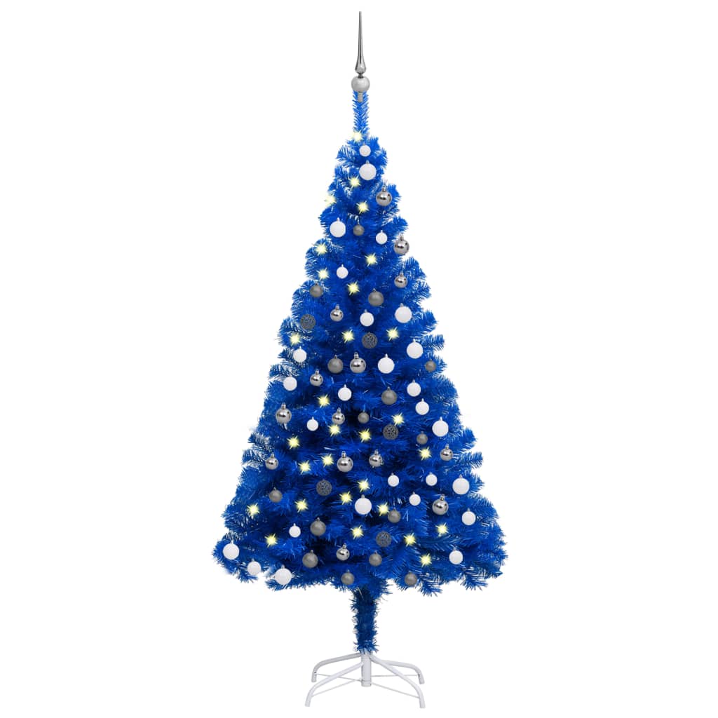 Arbre de Noël artificiel pré-éclairé et boules bleu 120 cm PVC - Xios Store SNC