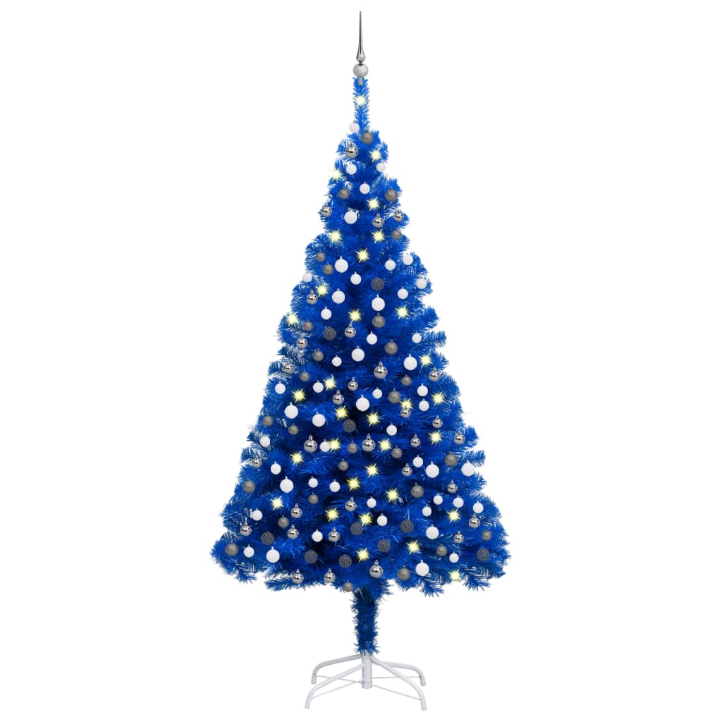 Arbre de Noël artificiel pré-éclairé et boules bleu 210 cm PVC - Xios Store SNC