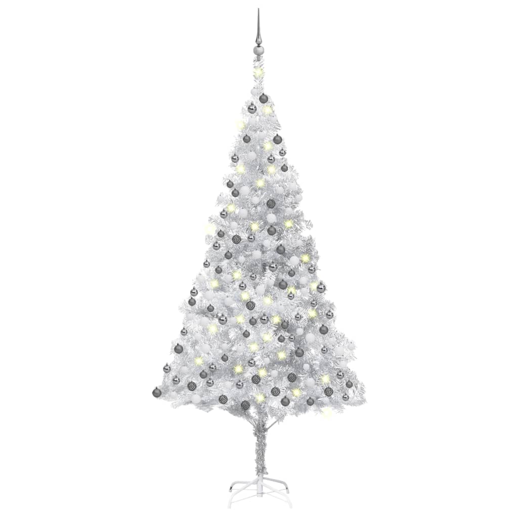 Arbre de Noël artificiel pré-éclairé/boules argenté 240 cm PET - Xios Store SNC