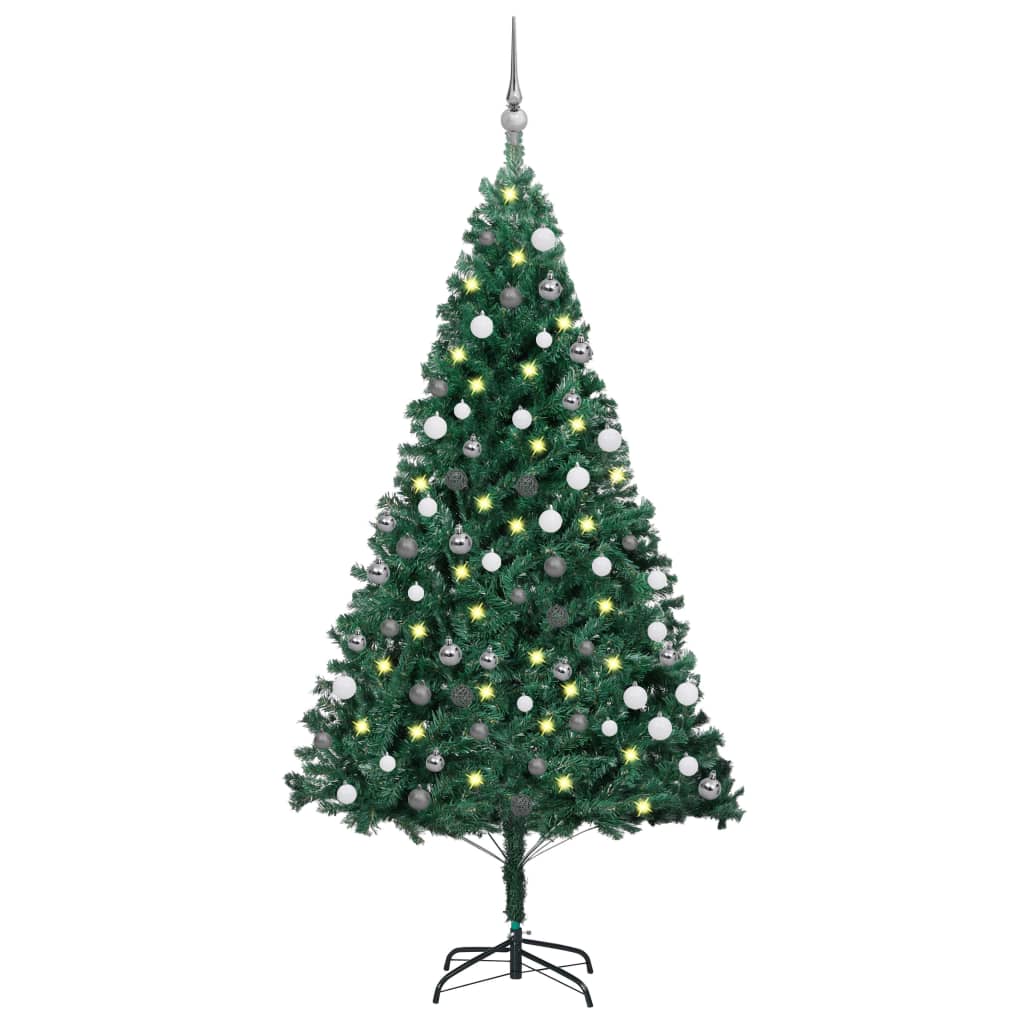 Arbre de Noël artificiel pré-éclairé et boules vert 150 cm PVC - Xios Store SNC