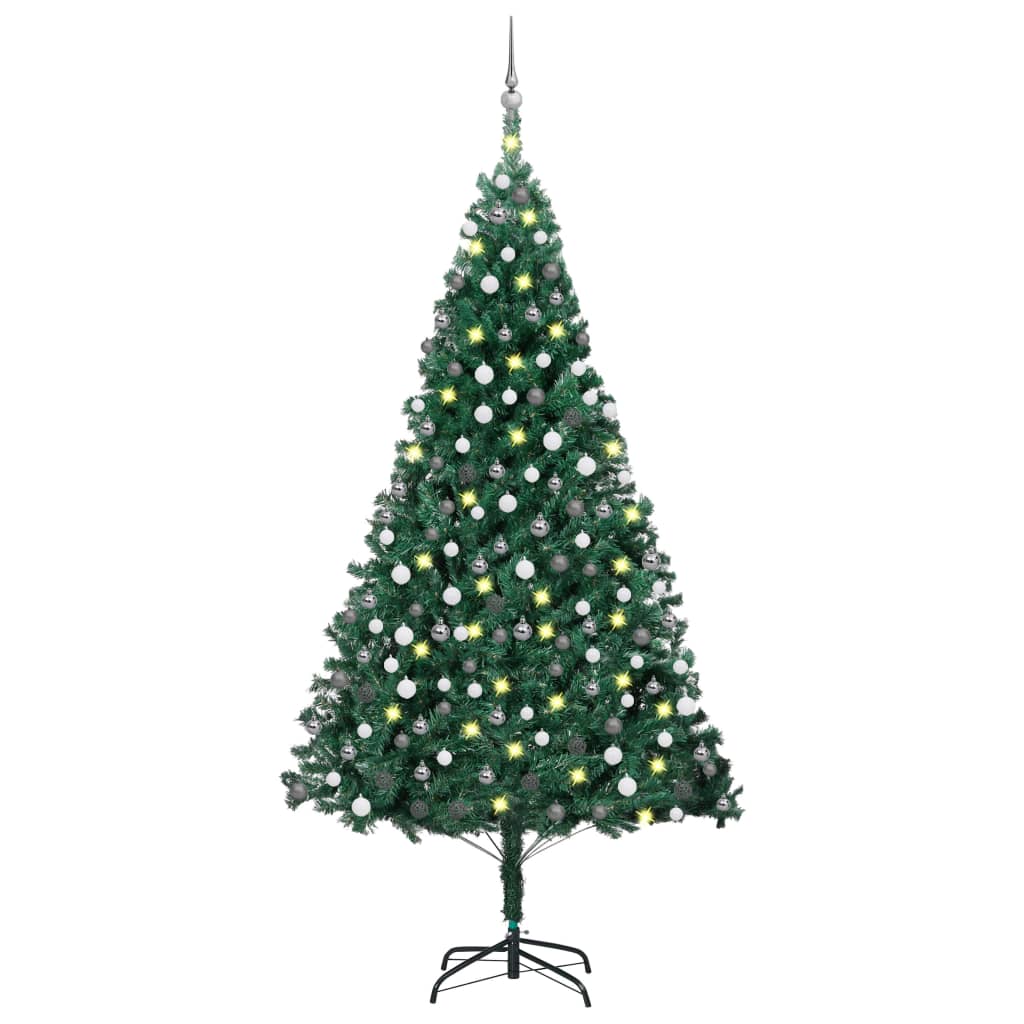 Arbre de Noël artificiel pré-éclairé et boules vert 210 cm PVC - Xios Store SNC