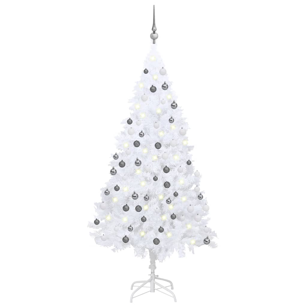 Arbre de Noël artificiel pré-éclairé et boules blanc 120 cm PVC - Xios Store SNC