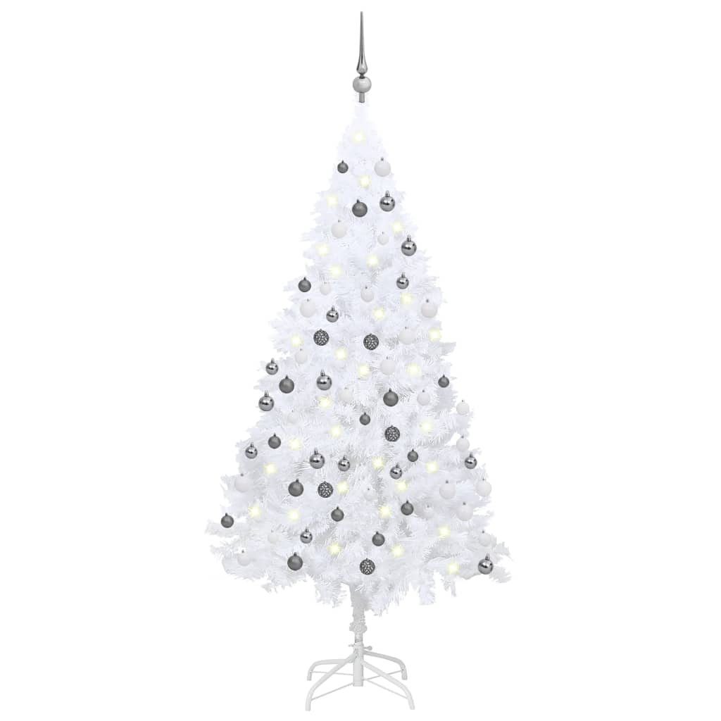 Arbre de Noël artificiel pré-éclairé et boules blanc 180 cm PVC - Xios Store SNC