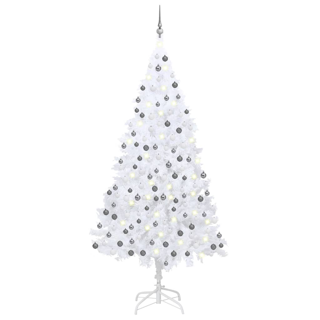 Arbre de Noël artificiel pré-éclairé et boules blanc 210 cm PVC - Xios Store SNC