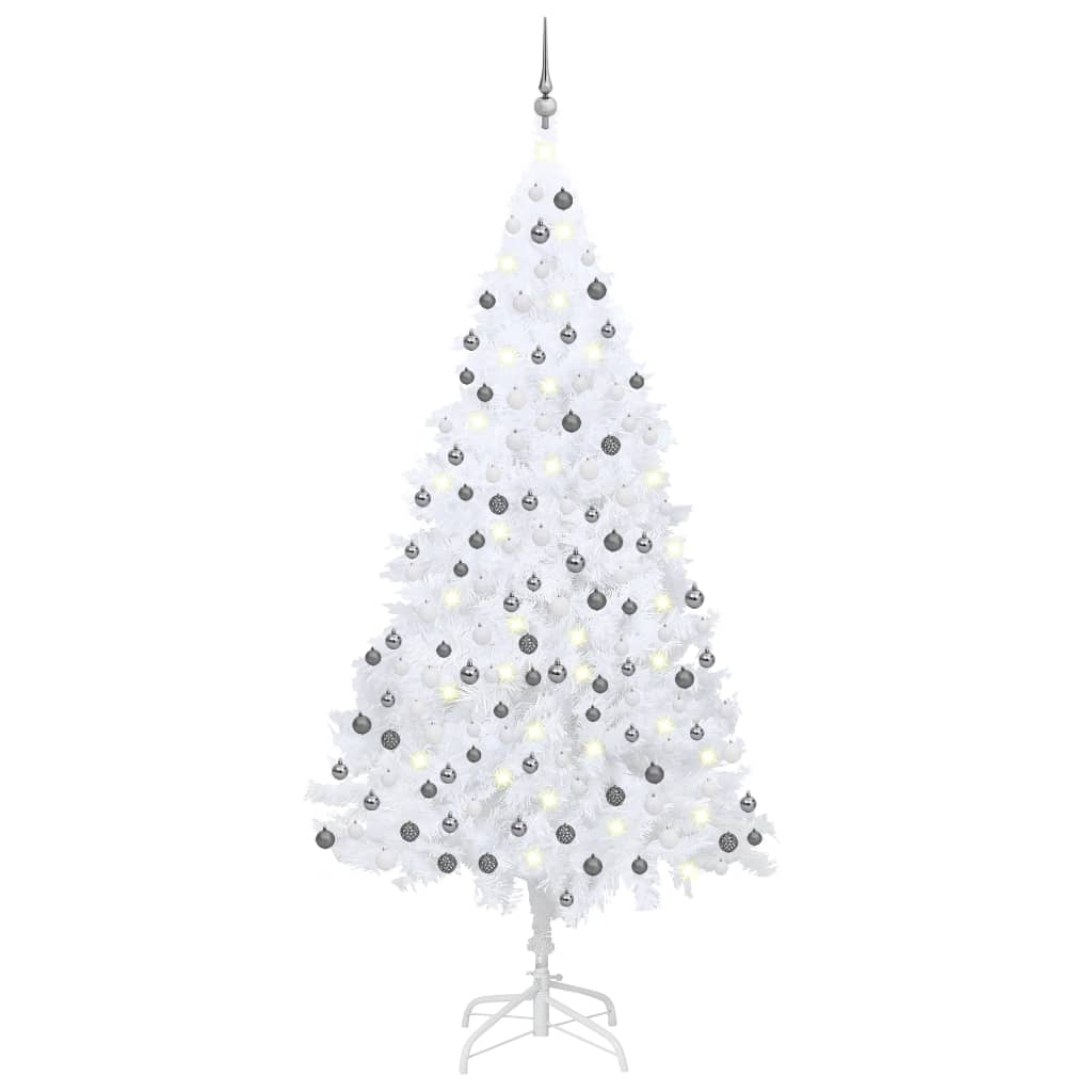 Arbre de Noël artificiel pré-éclairé et boules blanc 240 cm - Xios Store SNC