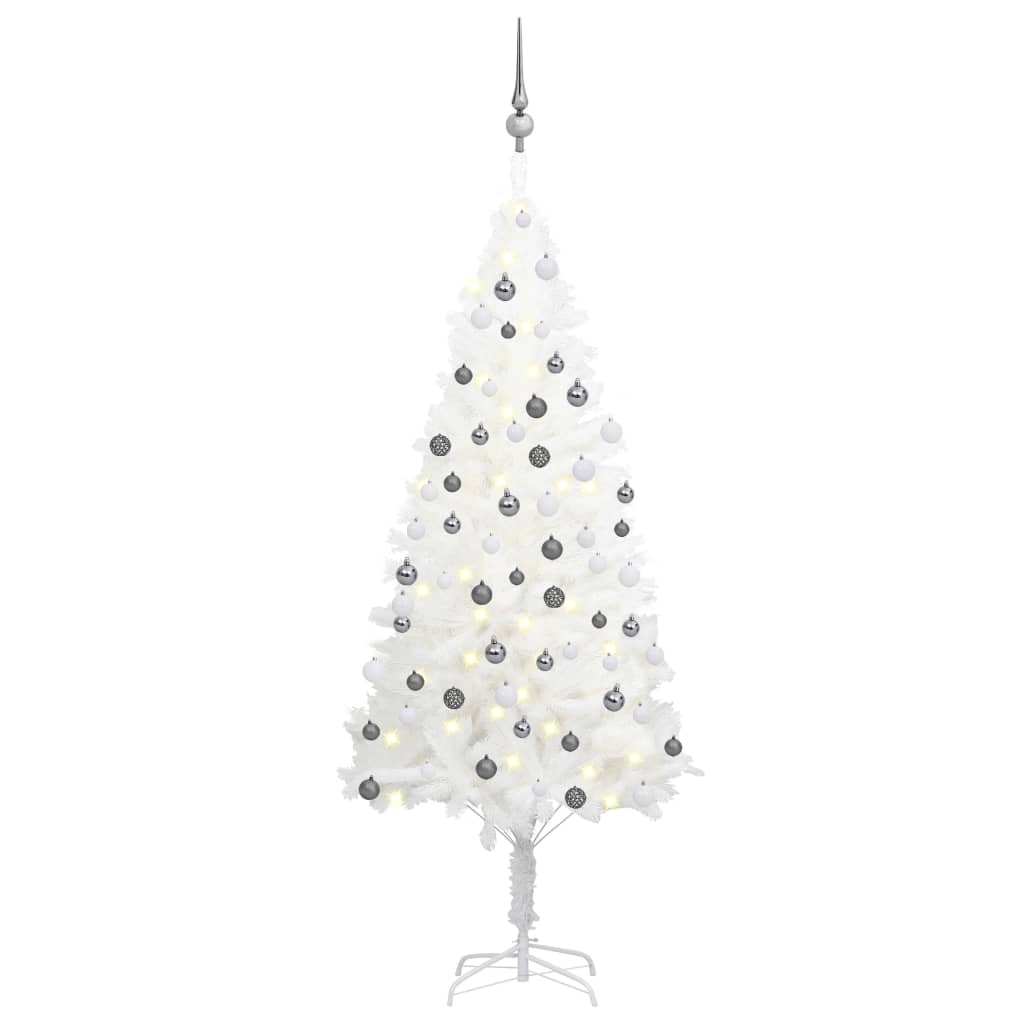 Arbre de Noël artificiel pré-éclairé et boules blanc 150 cm - Xios Store SNC