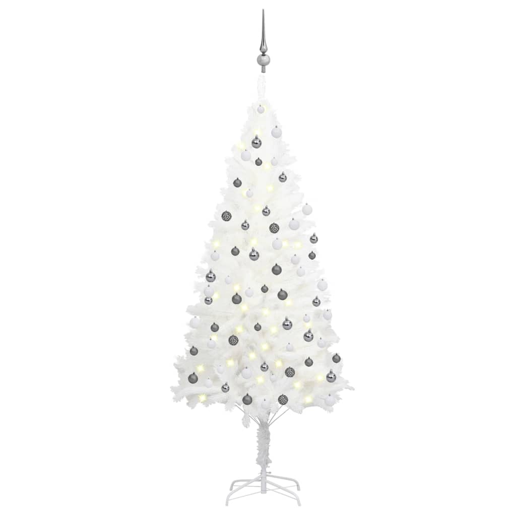 Arbre de Noël artificiel pré-éclairé et boules blanc 180 cm - Xios Store SNC