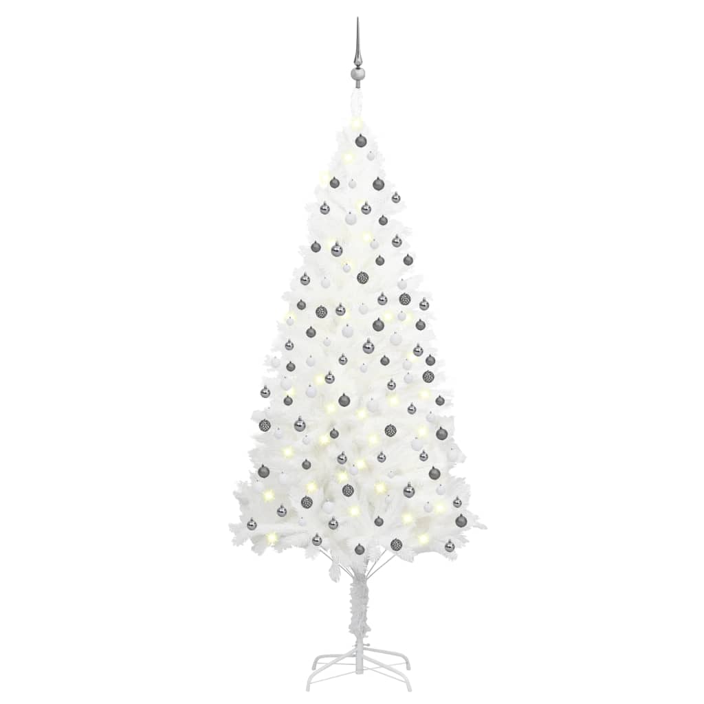 Arbre de Noël artificiel pré-éclairé et boules blanc 210 cm - Xios Store SNC