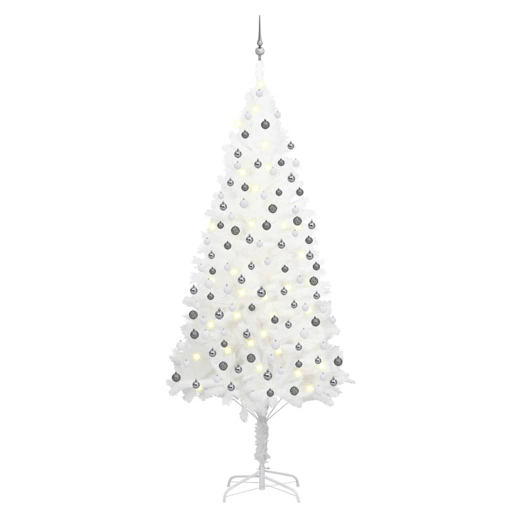 Arbre de Noël artificiel pré-éclairé et boules blanc 240 cm - Xios Store SNC