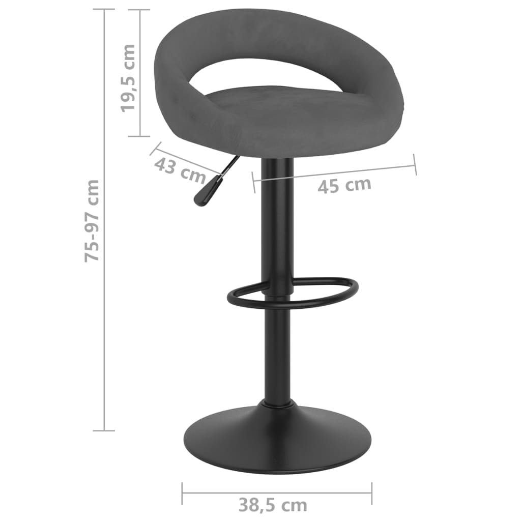 Tabourets de bar lot de 2 gris foncé velours Tabourets de bar vidaXL   