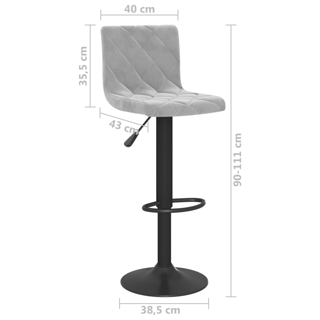 vidaXL Tabourets de bar lot de 2 gris clair velours Tabourets de bar vidaXL