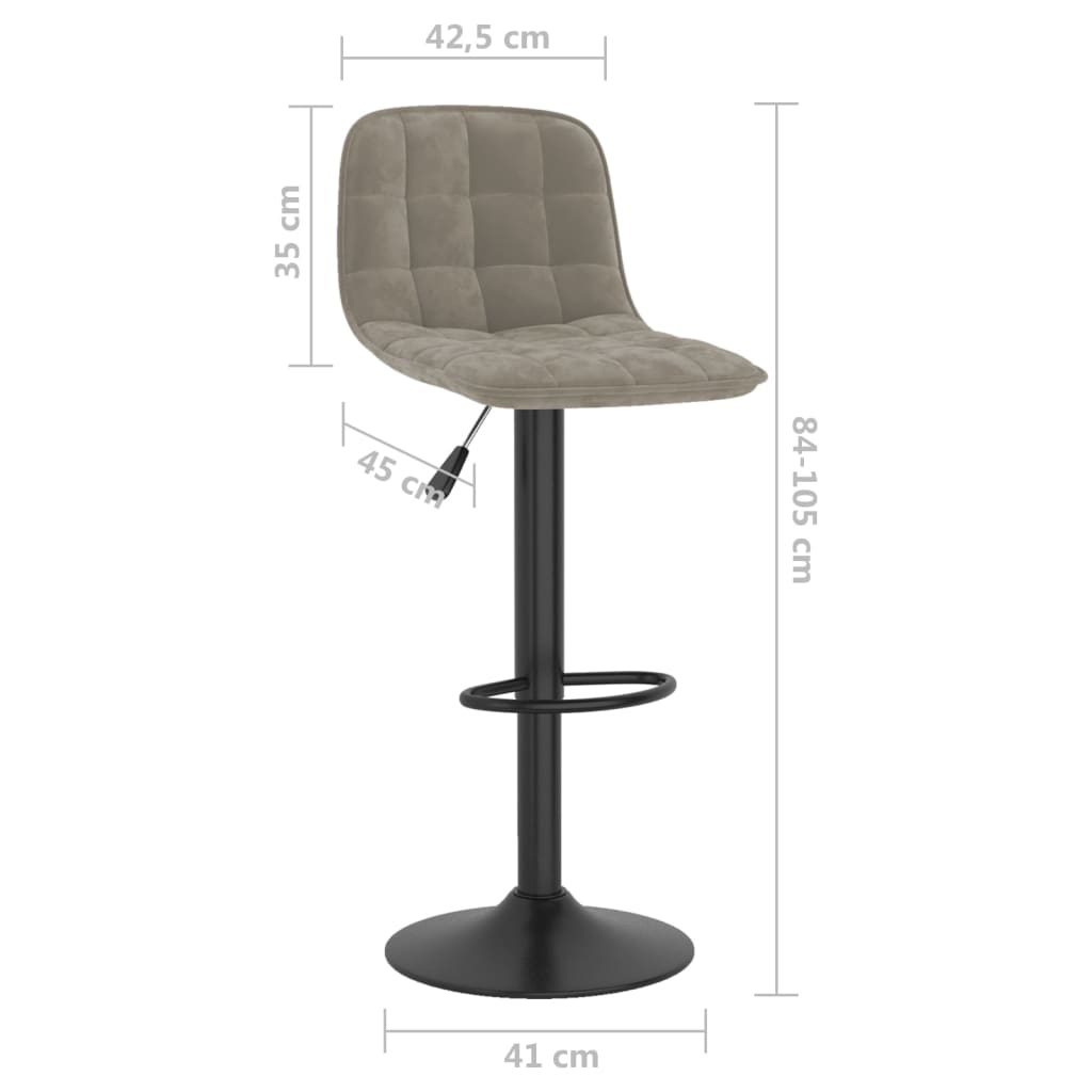 Tabourets de bar lot de 2 gris clair velours Tabourets de bar vidaXL   