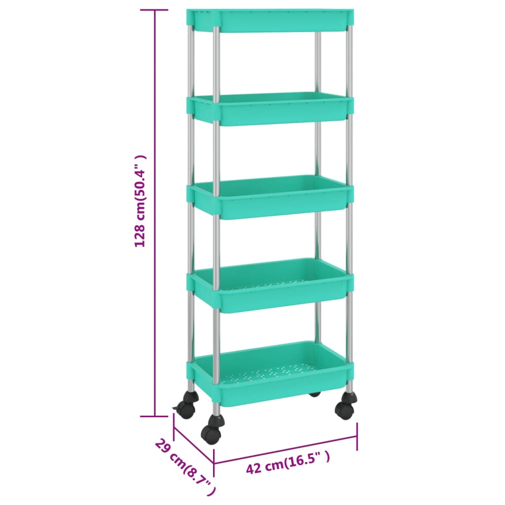 Chariot de cuisine 5 niveaux Turquoise 42x29x128 cm Fer et ABS Dessertes vidaXL   