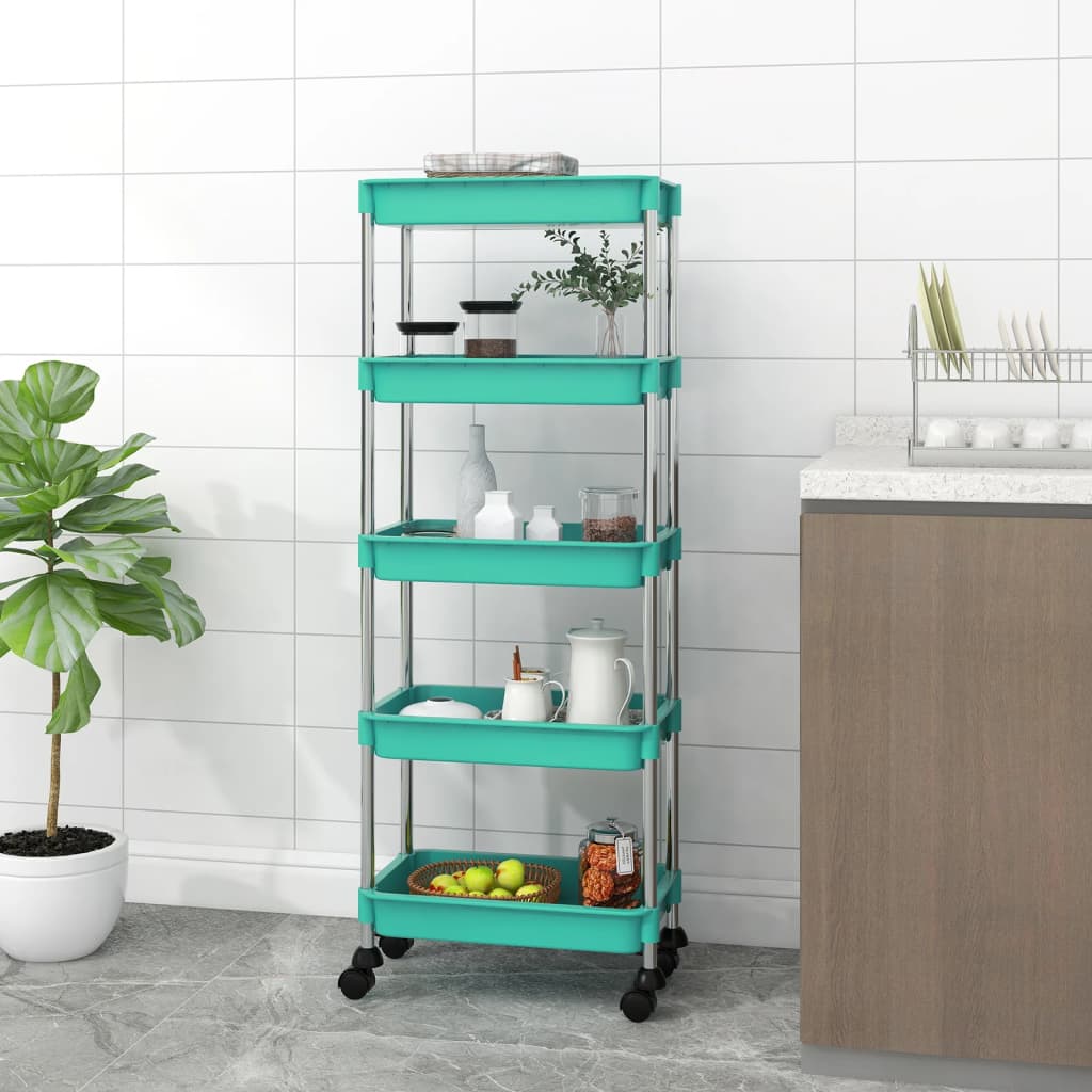 Chariot de cuisine 5 niveaux Turquoise 42x29x128 cm Fer et ABS Dessertes vidaXL   