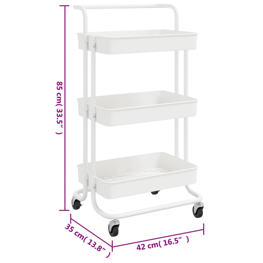 Chariot de cuisine 3 niveaux Blanc 42x35x85 cm Fer et ABS - Xios Store SNC