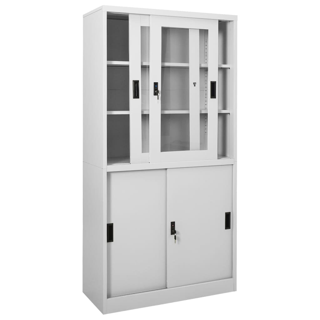 Armoire à bureau porte coulissante Gris clair 90x40x180cm Acier Casiers & armoires de rangement vidaXL