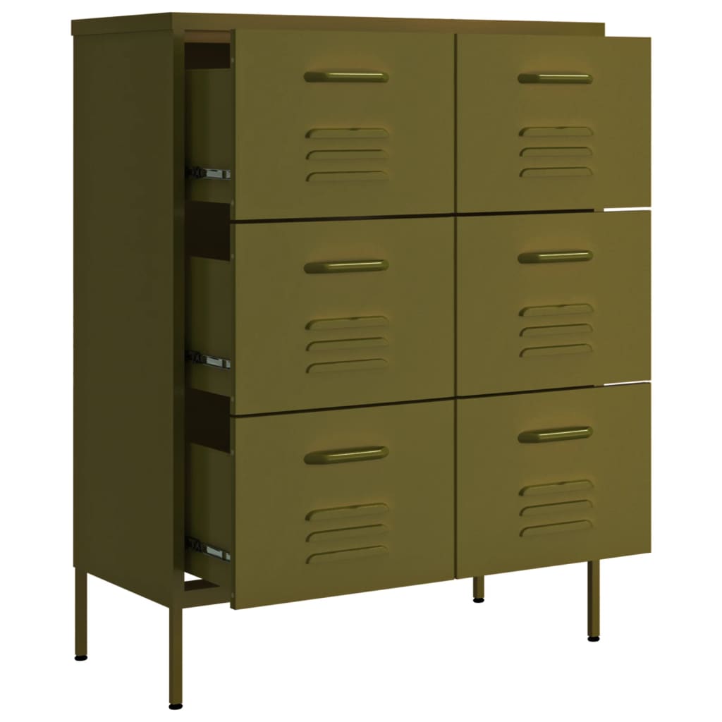 Armoire à tiroirs Vert olive 80x35x101,5 cm Acier Casiers & armoires de rangement vidaXL   