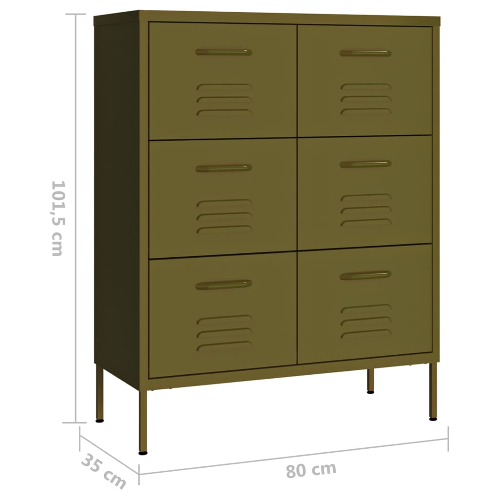 Armoire à tiroirs Vert olive 80x35x101,5 cm Acier Casiers & armoires de rangement vidaXL   