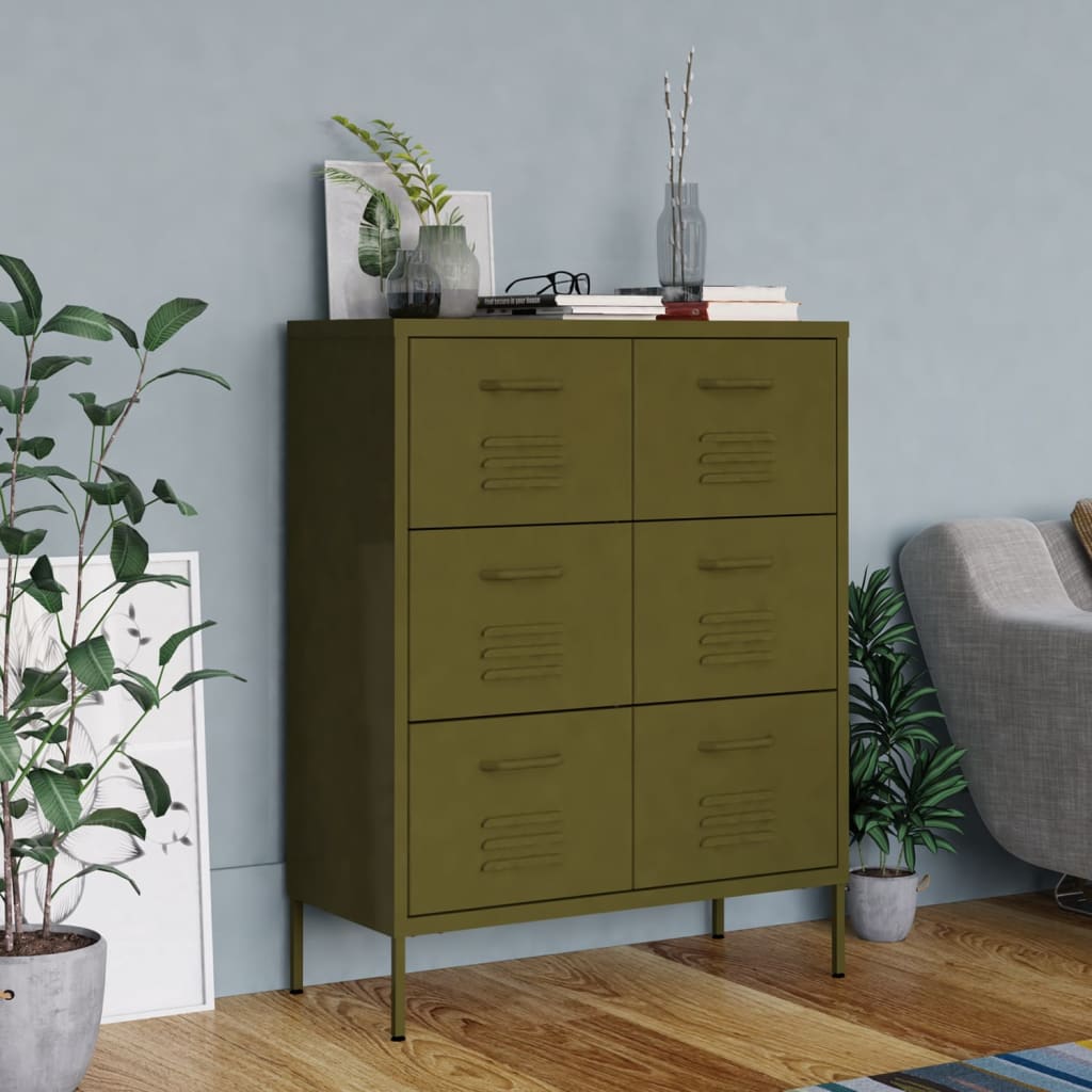 Armoire à tiroirs Vert olive 80x35x101,5 cm Acier Casiers & armoires de rangement vidaXL   