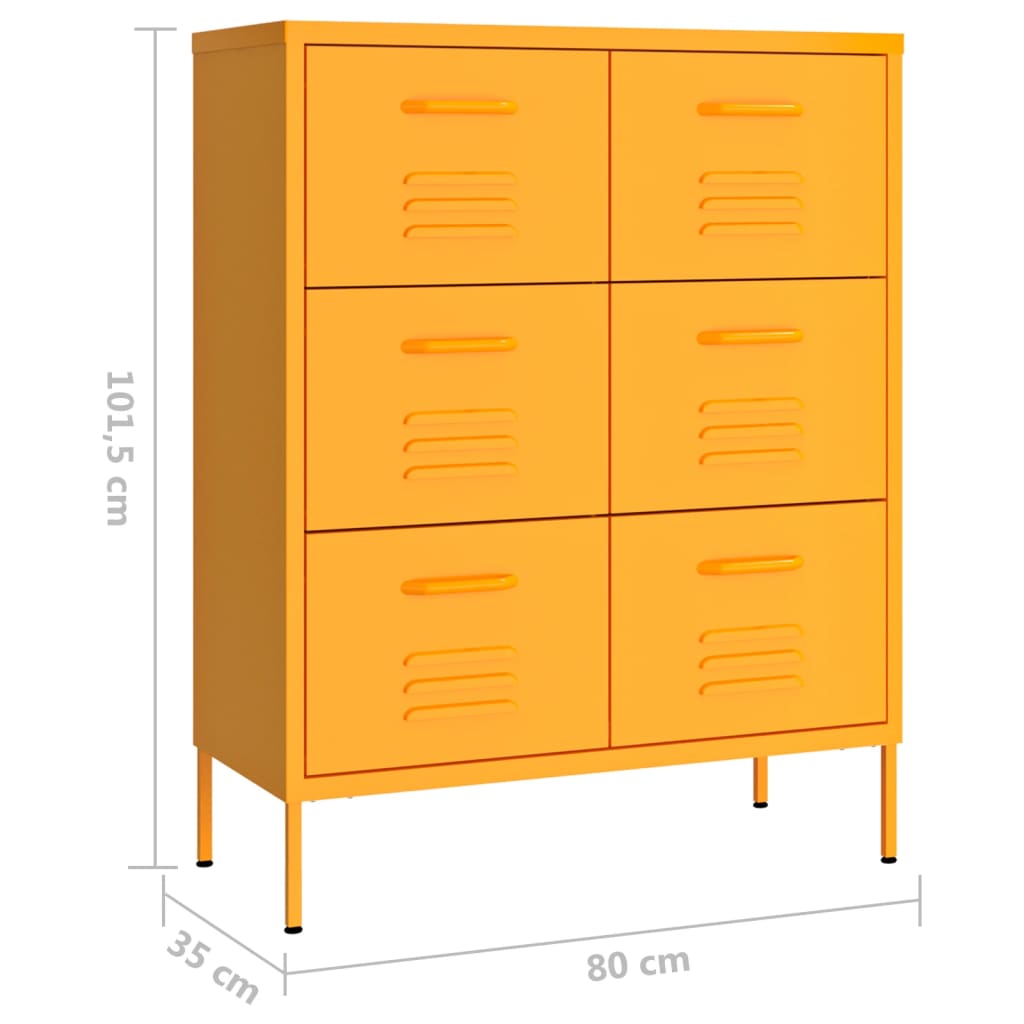 Armoire à tiroirs Jaune moutarde 80x35x101,5 cm Acier Casiers & armoires de rangement vidaXL   