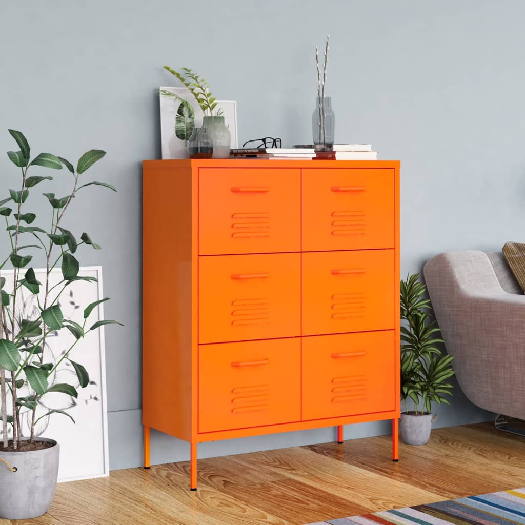 Armoire à tiroirs Orange 80x35x101,5 cm Acier Casiers & armoires de rangement vidaXL   