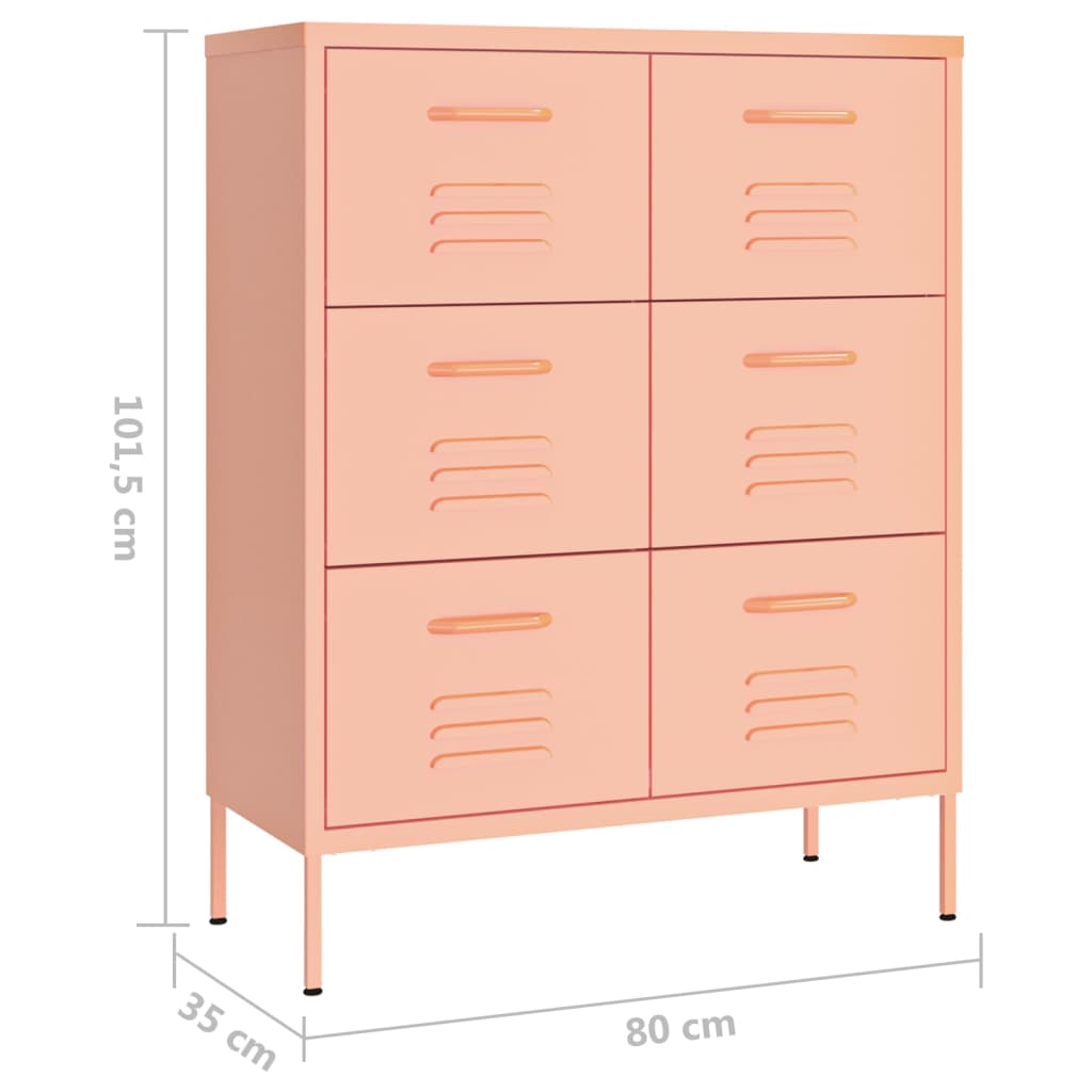 Armoire à tiroirs Rose 80x35x101,5 cm Acier Casiers & armoires de rangement vidaXL   