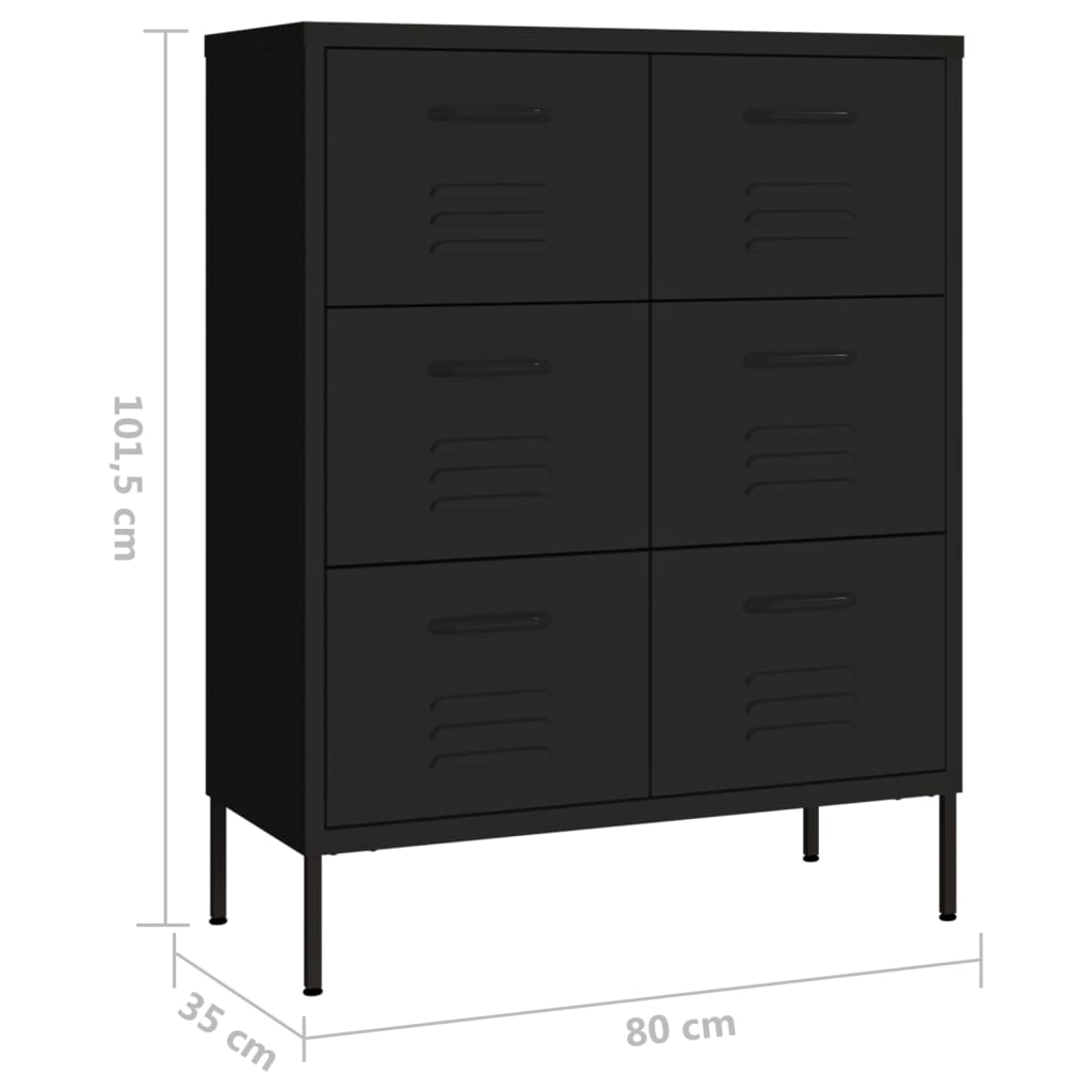 Armoire à tiroirs Noir 80x35x101,5 cm Acier Casiers & armoires de rangement vidaXL   