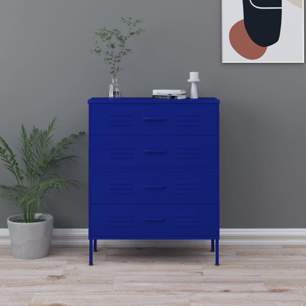 Commode Bleu marine 80x35x101,5 cm Acier Commodes vidaXL   