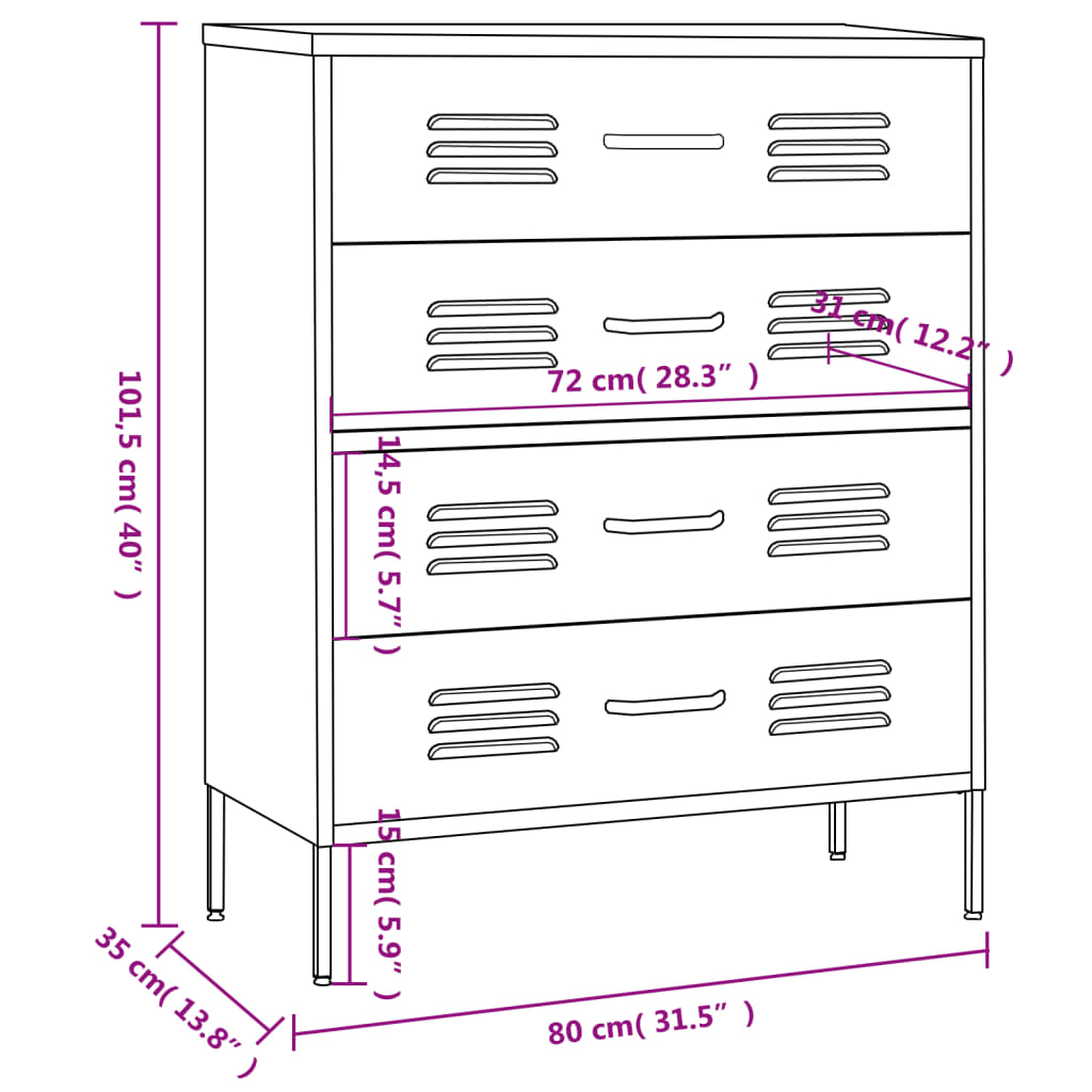 Image Commode Noir 80x35x101,5 cm Acier | Xios Store SNC vidaXL Xios Store SNC