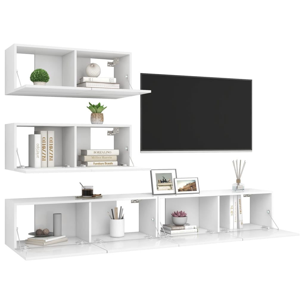 Ensemble de meubles TV 4 pcs Blanc Bois d'ingénierie Meubles TV vidaXL