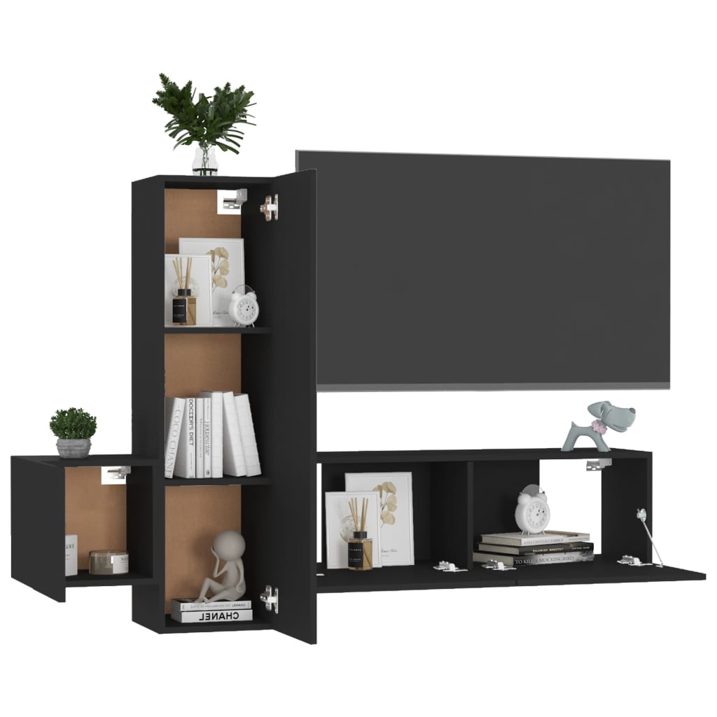 Ensemble de meubles TV 3 pcs Noir Bois d'ingénierie Meubles TV vidaXL