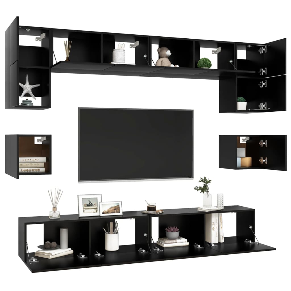 Ensemble de meuble TV 8 pcs Noir Bois d'ingénierie Meubles TV vidaXL