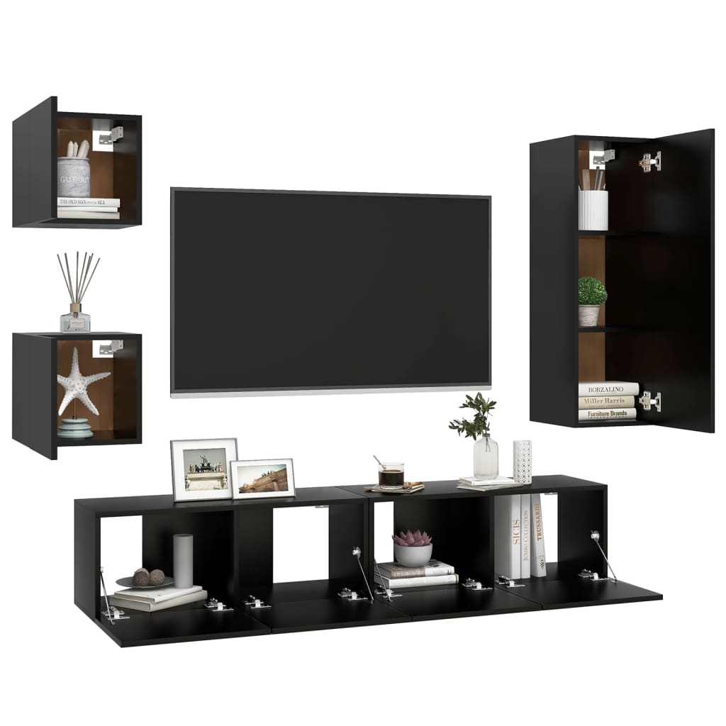 Ensemble de meuble TV 5 pcs Noir Bois d'ingénierie Meubles TV vidaXL