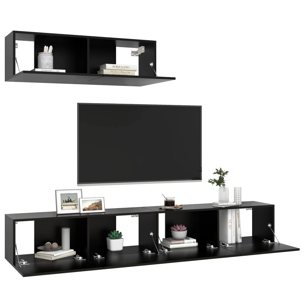 Meubles TV 3 pcs Noir Bois d'ingénierie Meubles TV vidaXL