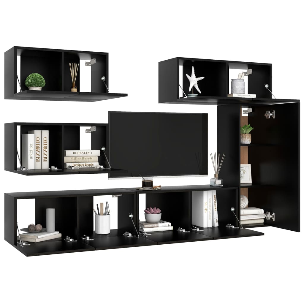 Ensemble de meuble TV 6 pcs Noir Bois d'ingénierie Meubles TV vidaXL