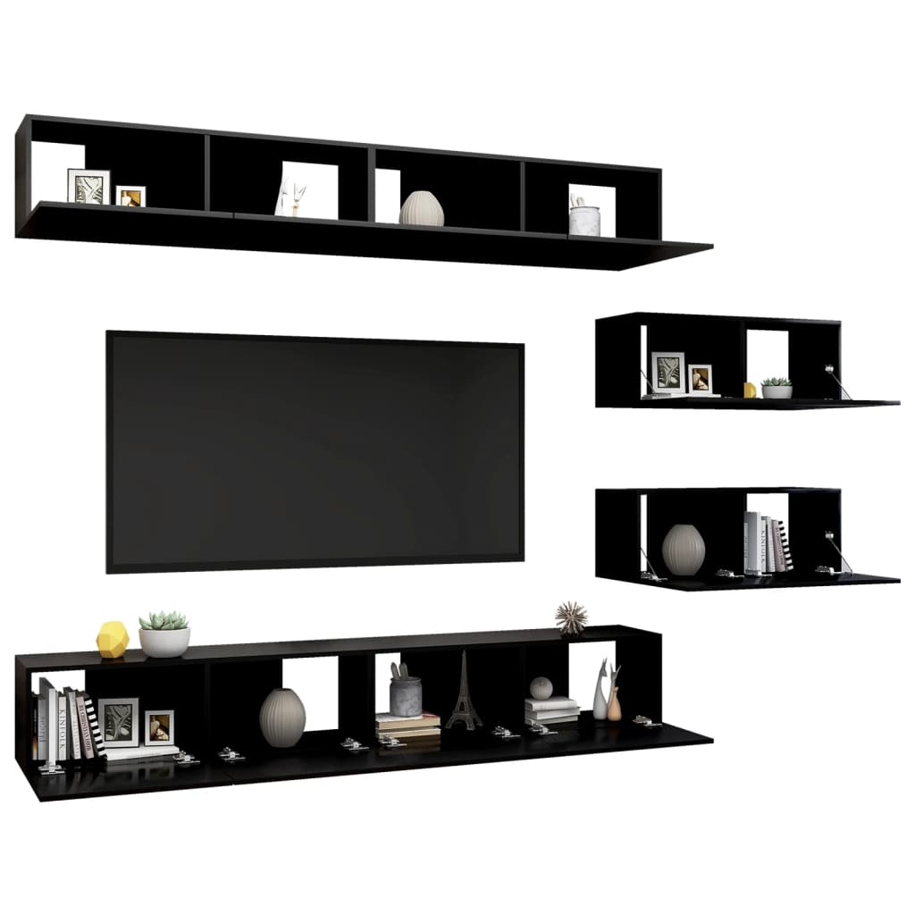 Ensemble de meubles TV 6 pcs Noir Bois d'ingénierie Meubles TV vidaXL