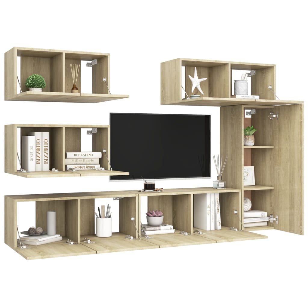 Ensemble de meuble TV 6 pcs Chêne sonoma Bois d'ingénierie Meubles TV vidaXL