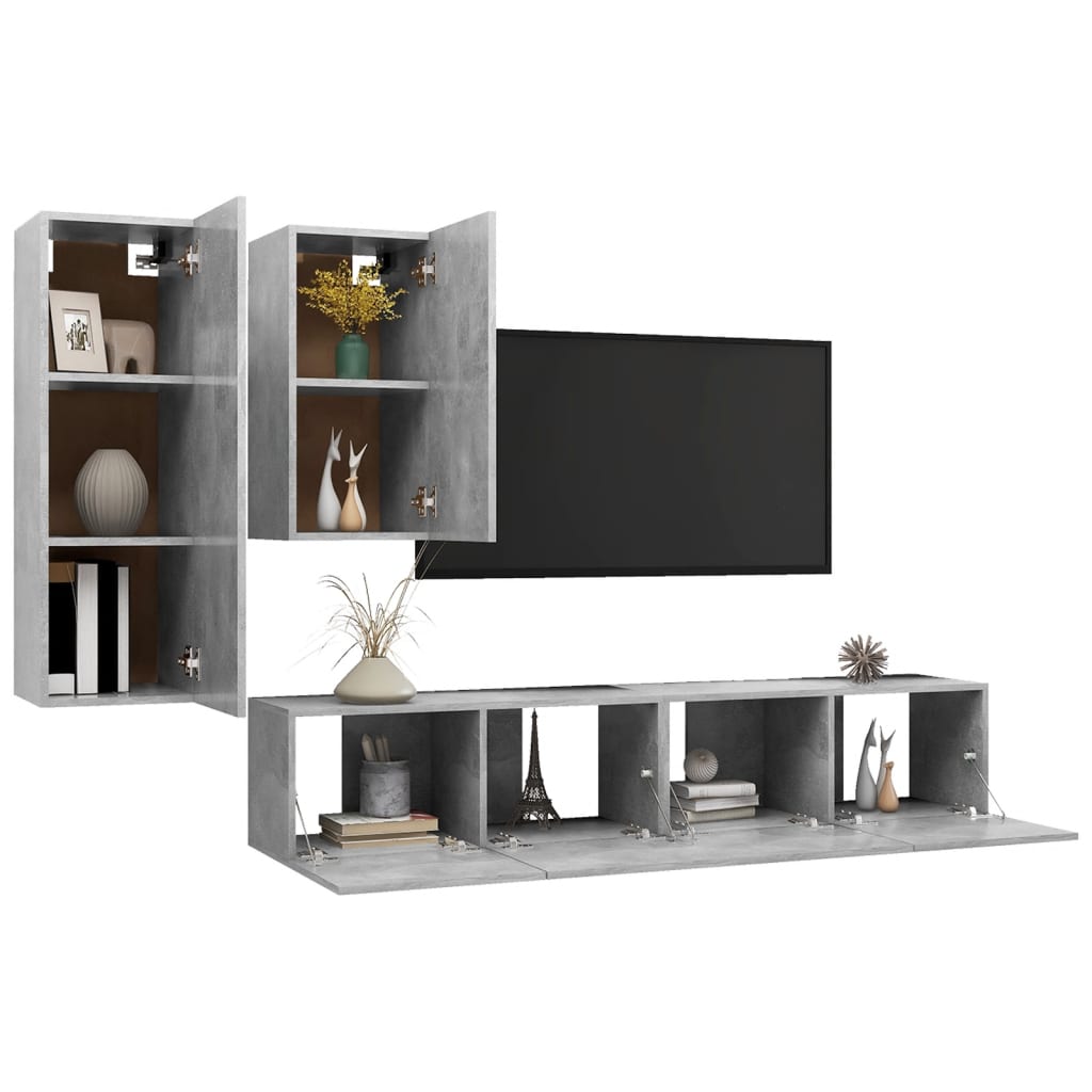 Ensemble de meubles TV 4 pcs Gris béton Bois d'ingénierie Meubles TV vidaXL