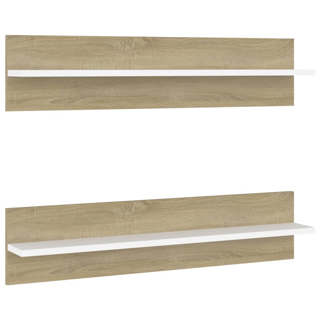 Étagères murales 2 pcs blanc et chêne sonoma bois d'ingénierie Étagères murales & corniches vidaXL