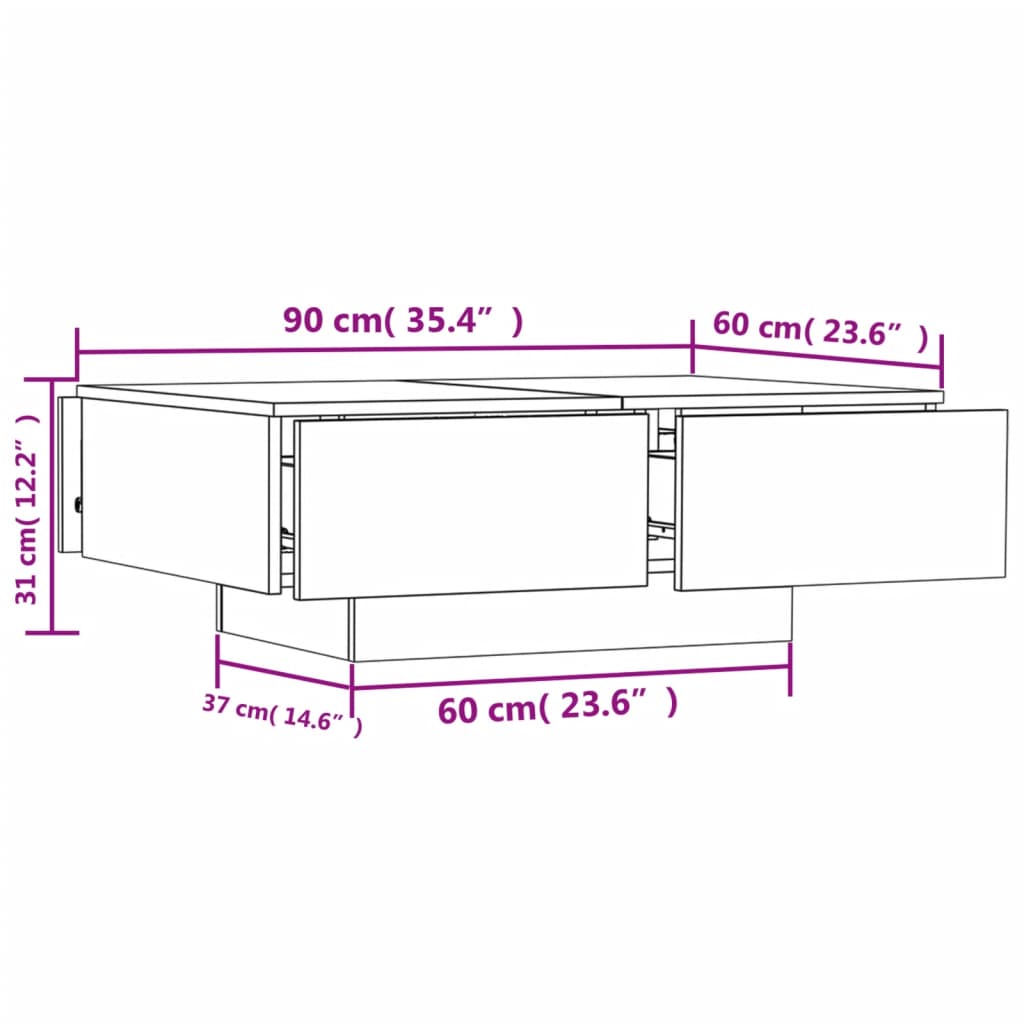 Table basse chêne sonoma 90x60x31 cm bois d'ingénierie Tables basses vidaXL   