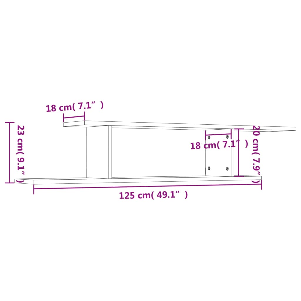 Étagère TV murale Gris béton 125x18x23 cm Aggloméré - Xios Store SNC