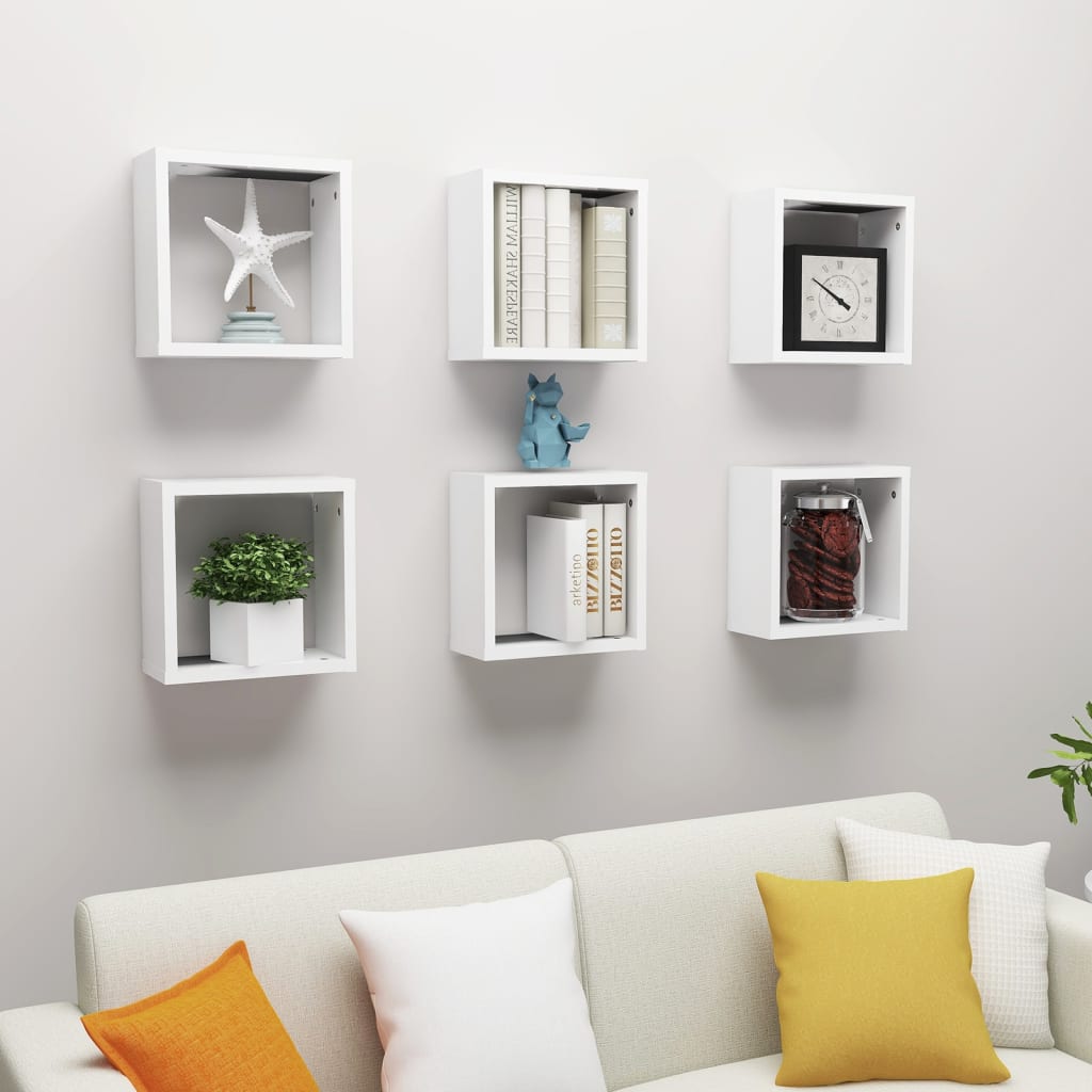 Étagères cube murales 6 pcs Blanc 30x15x30 cm Étagères murales & corniches vidaXL